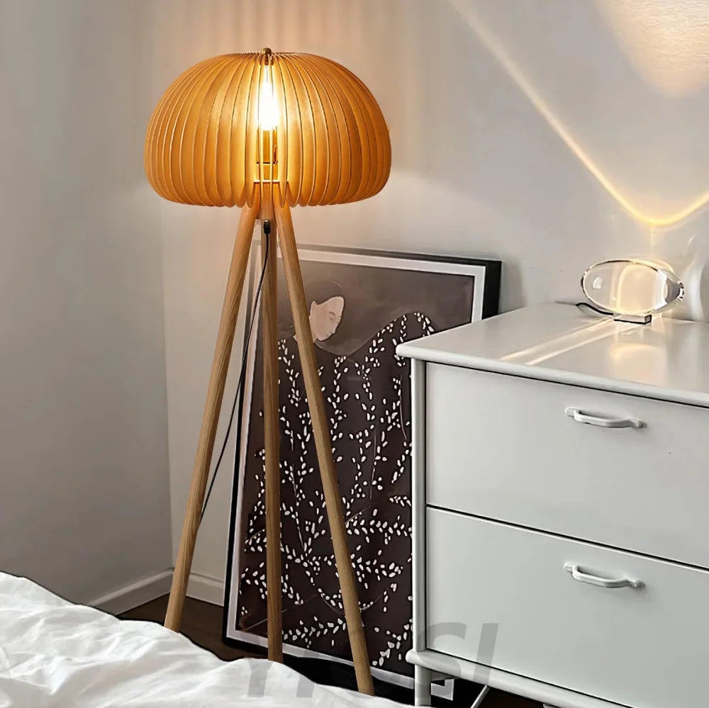 Wooden Pumpkin Floor Lamp  ∅ 17.7″ - Wood-1-Yiosilamp