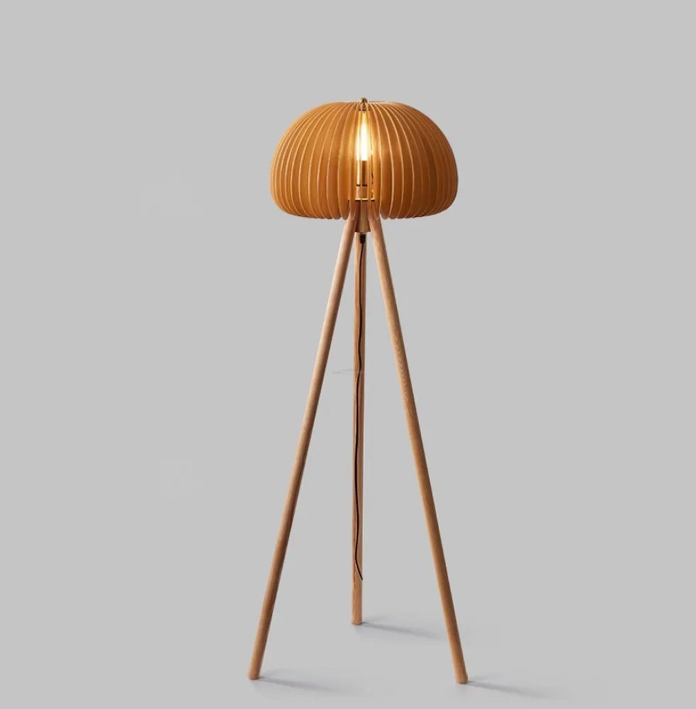 Wooden Pumpkin Floor Lamp  ∅ 17.7″ - Wood-1-Yiosilamp