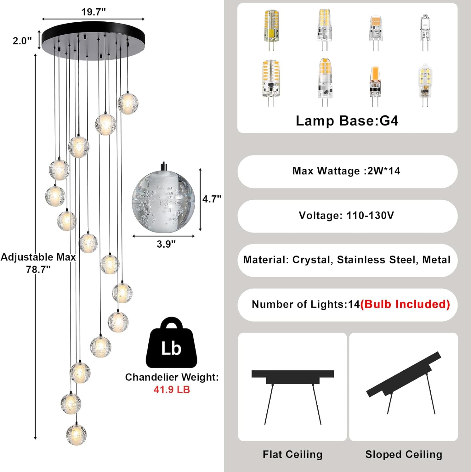 YIOSI Black chandelier-14-Lights Staircase Chandelier for Living Room Hight Ceiling Foyer Pendant Lighting Fixture Modern Crystal Chandelier Spiral Stairwell Lighting Round Base Light,