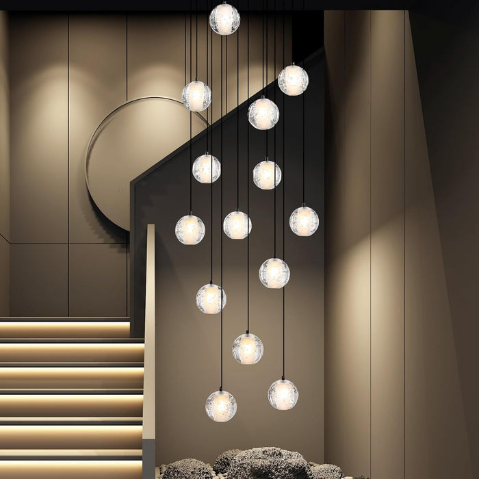 Black chandelier-14-Lights Staircase Chandelier for Living Room Hight Ceiling Foyer Pendant Lighting Fixture Modern Crystal Chandelier Spiral Stairwell Lighting Round Base Light,