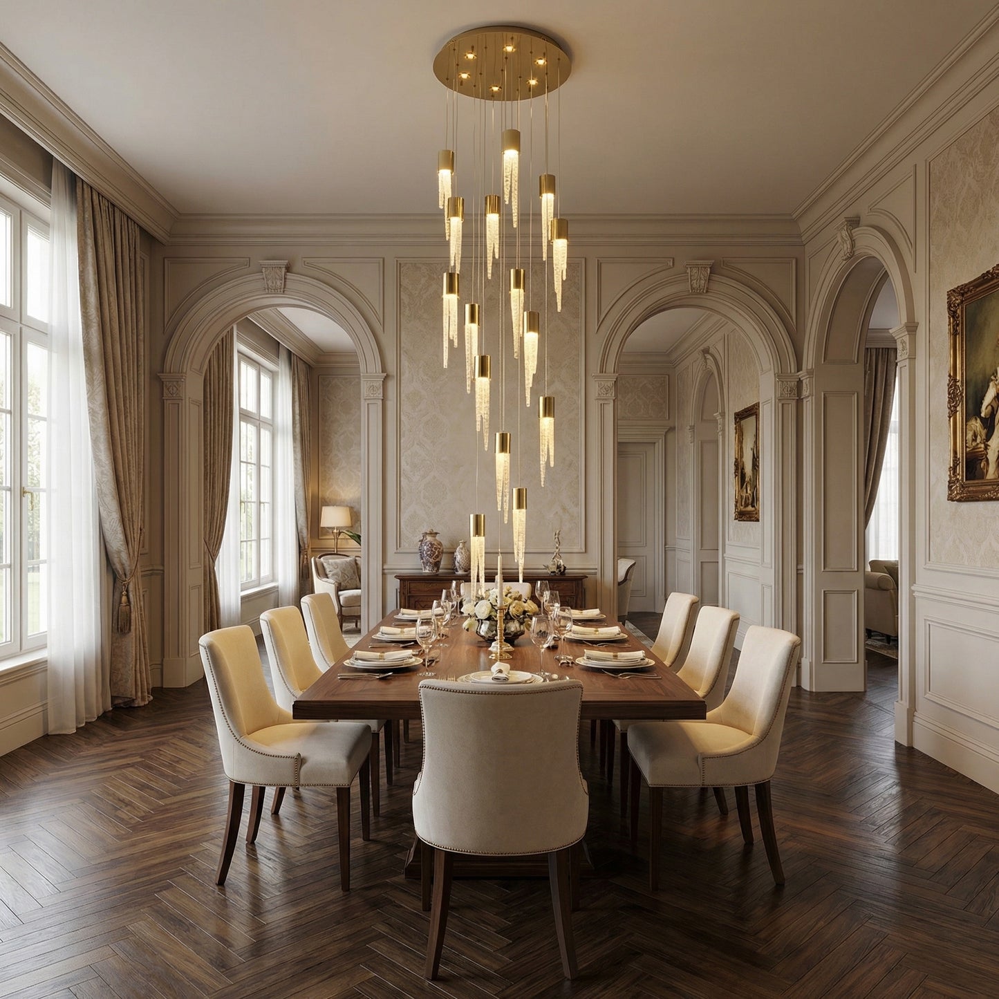 Yiosi Candlelight Cascading Glass Pendant Light 24" Style A - scene-2