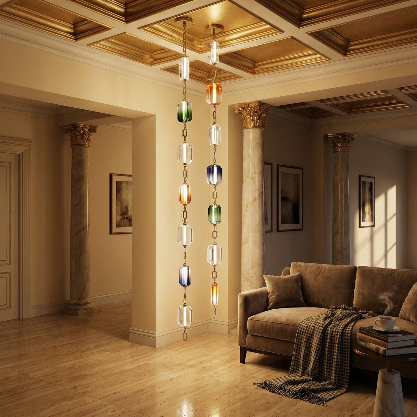 Yiosi Color Cascading Crystal Pendant Light 5" - scene-3