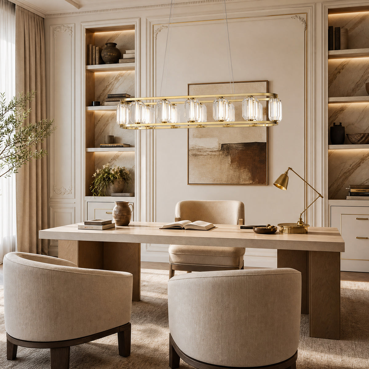 Detail of the sculpted metal with champagne gold finish