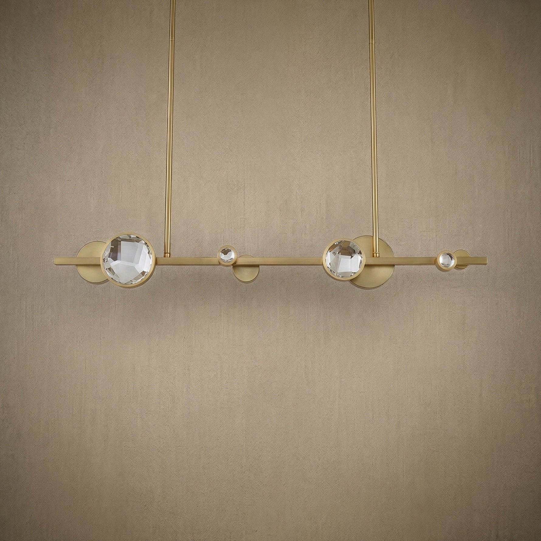 Yiosi Eclipse K9 crystal linear chandelier with polished chrome finish — modern dining pendant