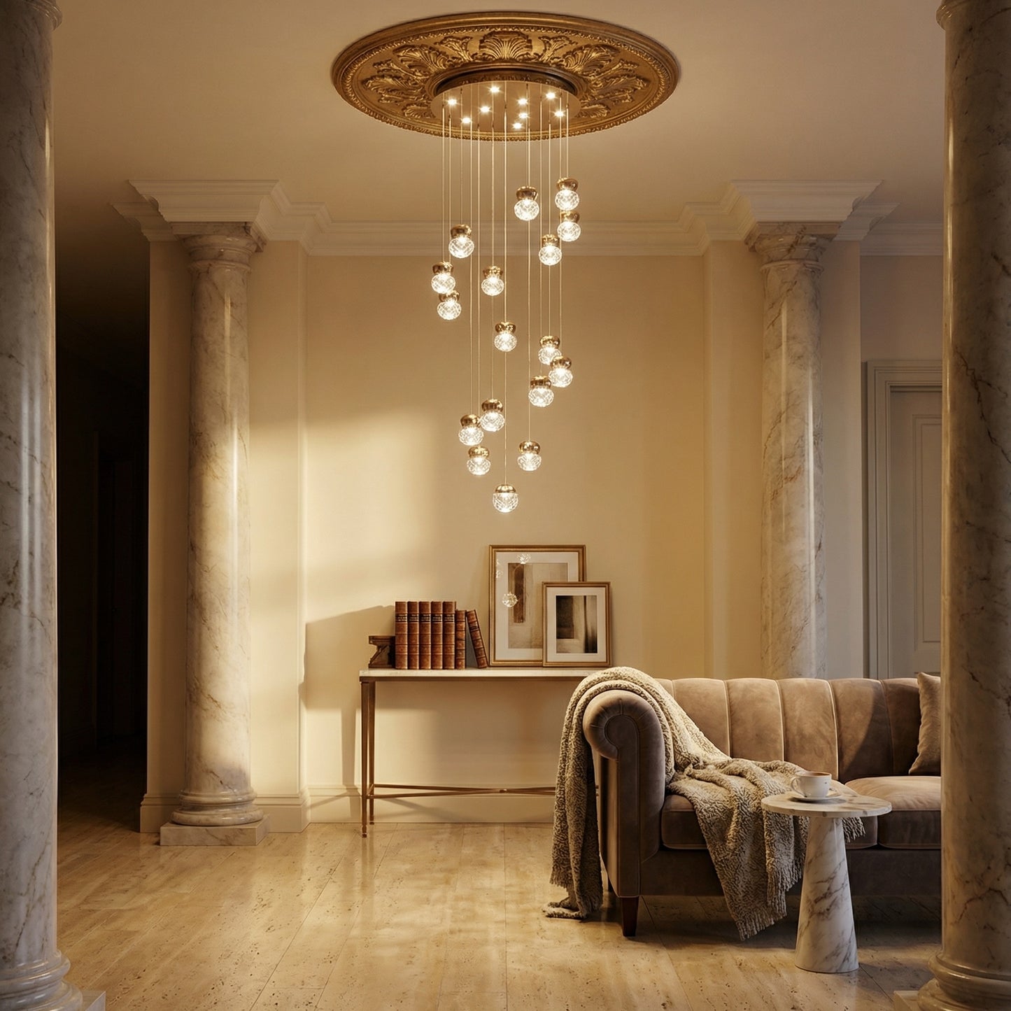 Yiosi Glorious Grand Cascading Crystal Pendant Light - scene-3