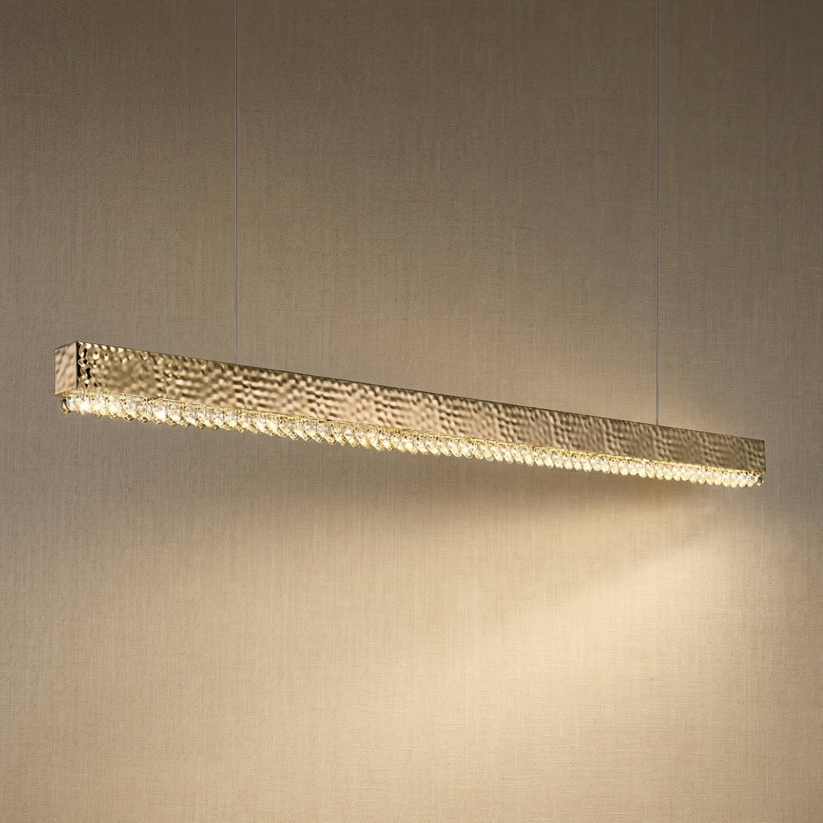 Yiosi Hudson 50 inch linear crystal bar chandelier with chrome finish — modern dining pendant