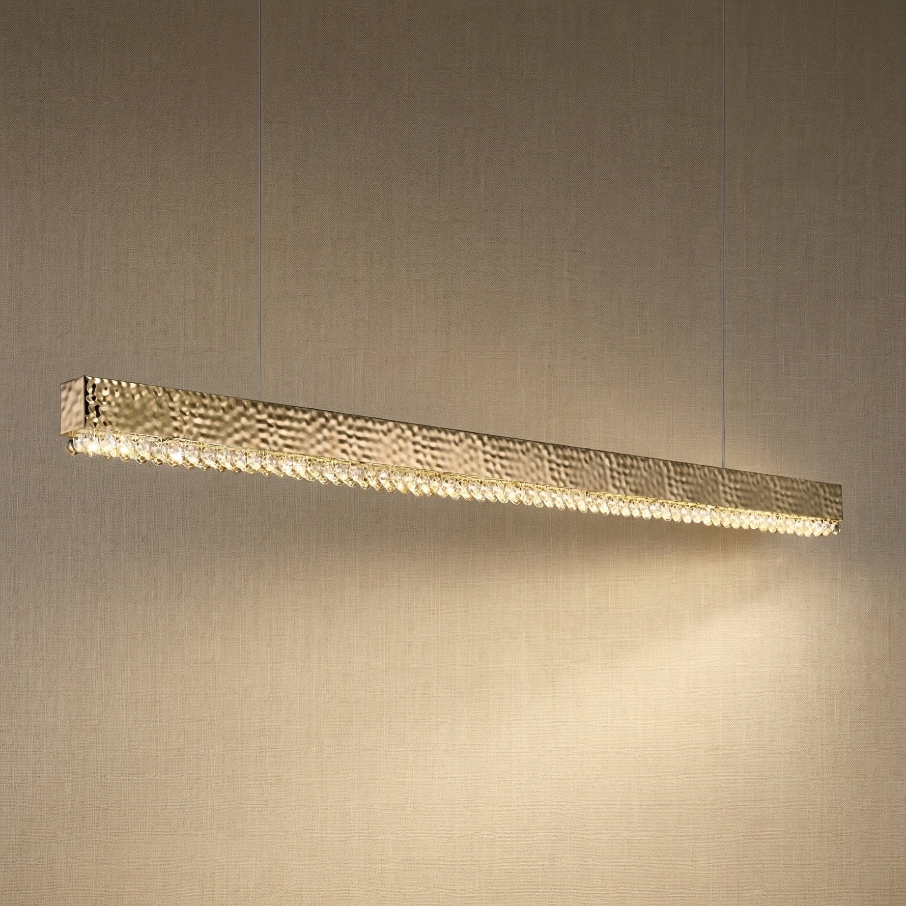 Yiosi Hudson 50 inch linear crystal bar chandelier with chrome finish — modern dining pendant