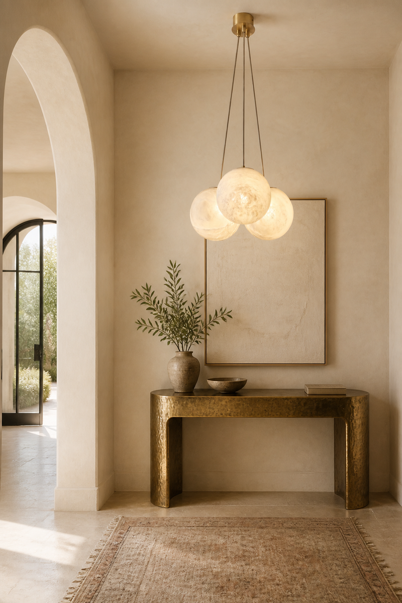 Arrival, in a limewashed entry