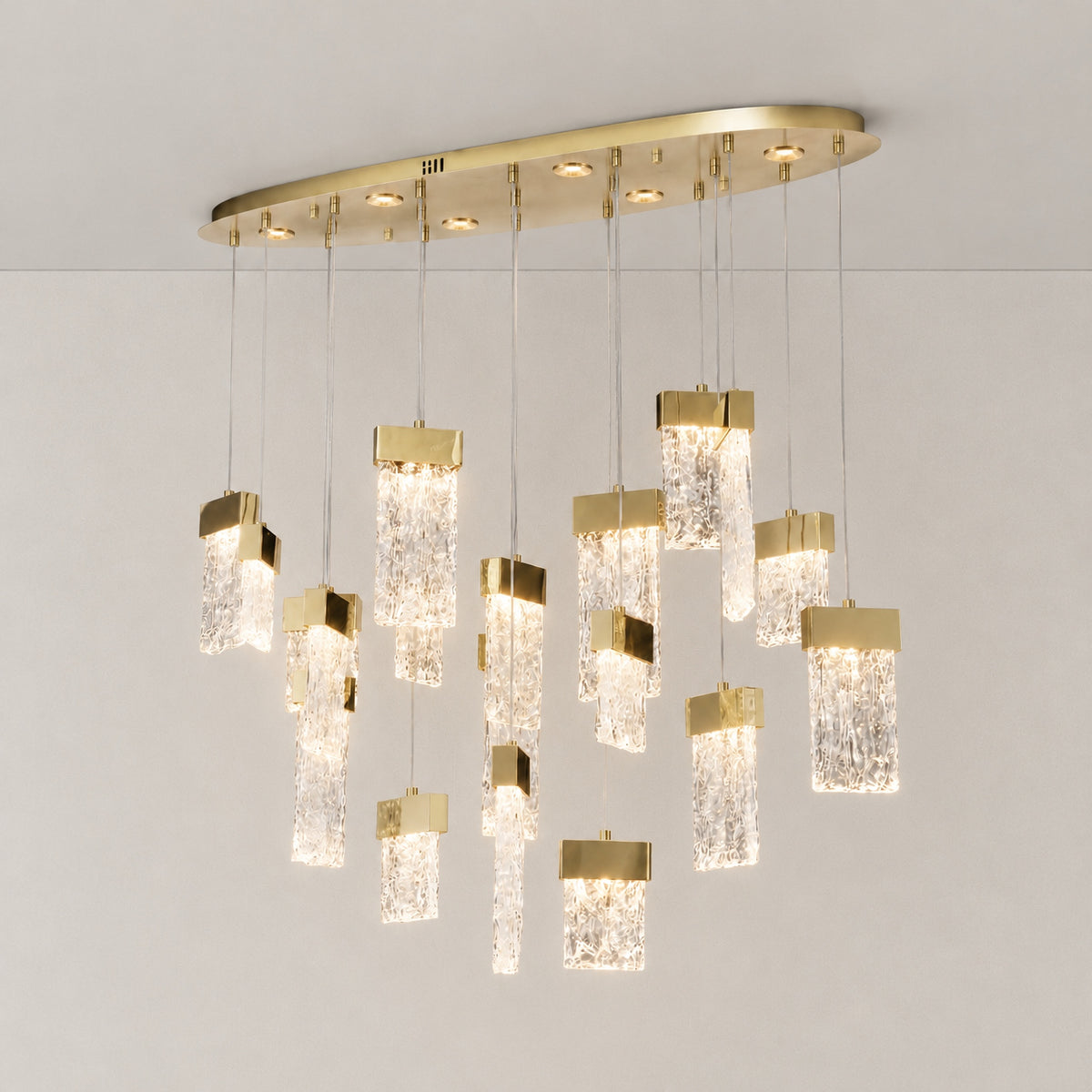 Knox Oval Fluted Glass Chandelier 39" L – lights on