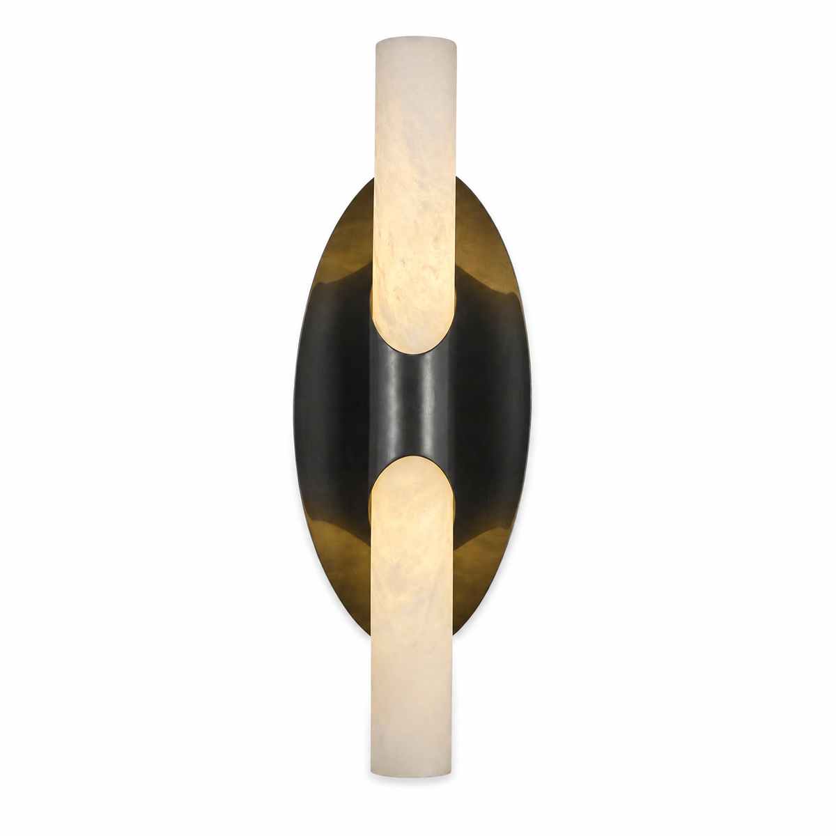 Oval Plate Duo Twin Opal Alabaster Wall Sconce - Black