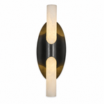Oval Plate Duo Twin Opal Alabaster Wall Sconce - Black