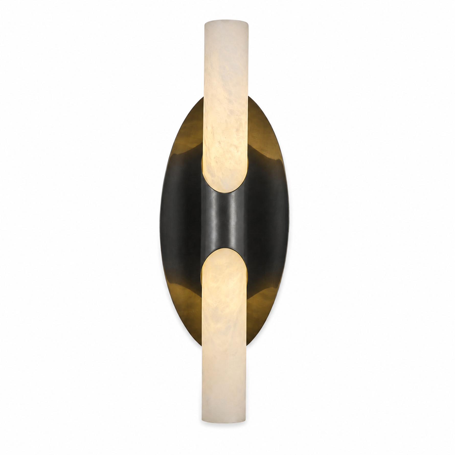 Oval Plate Duo Twin Opal Alabaster Wall Sconce - Black
