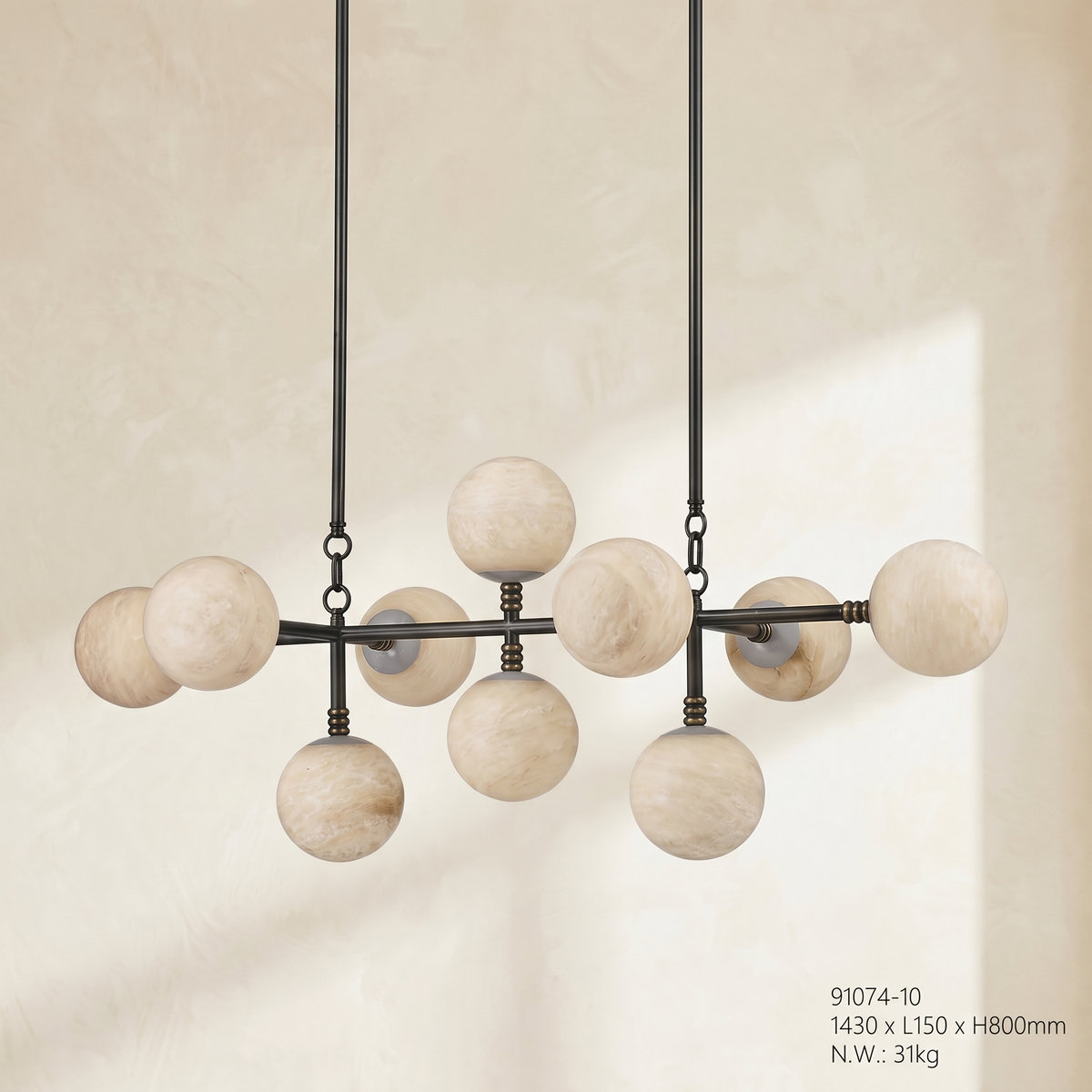 Brass 10-orb Alabaster Pendant Light — W1430 — mra-brass-10-orb-91074-w1430-dark