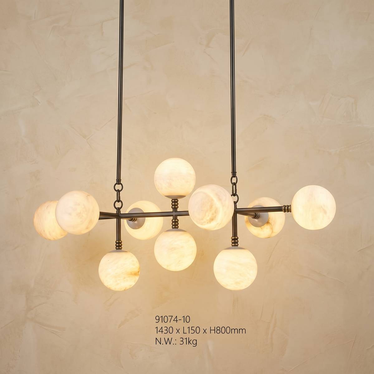 Brass 10-orb Alabaster Pendant Light — W1430 — mra-brass-10-orb-91074-w1430-product