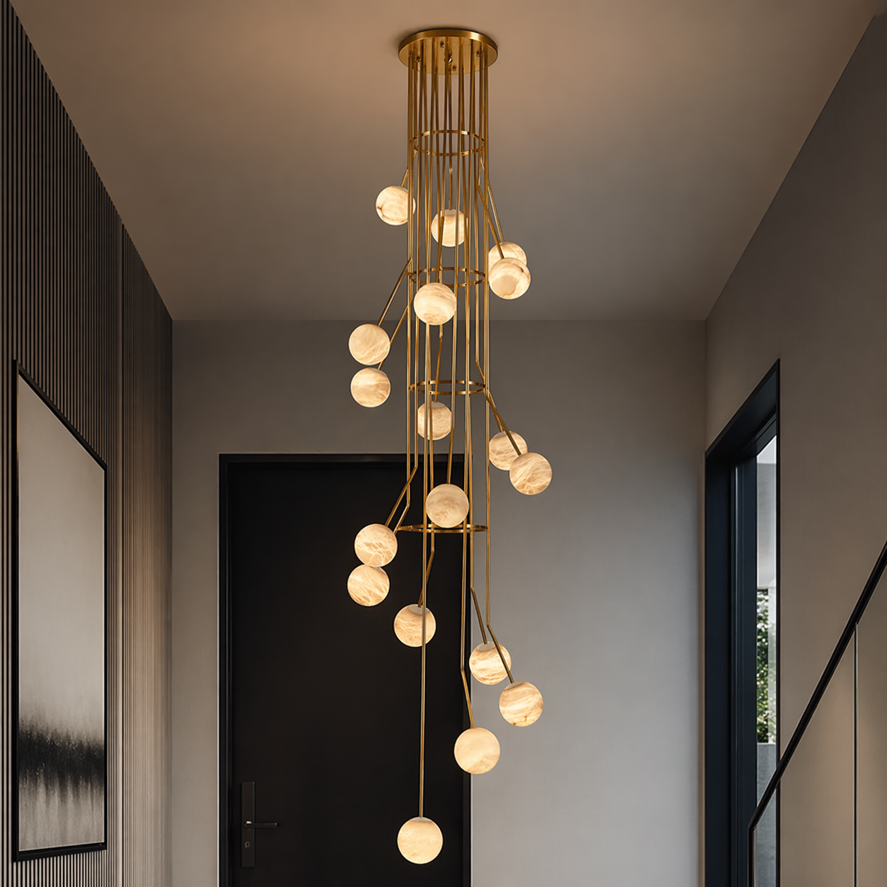 Brass Cascade Alabaster Pendant Light — D730 — mra-brass-cascade-91075-d730-scene-1