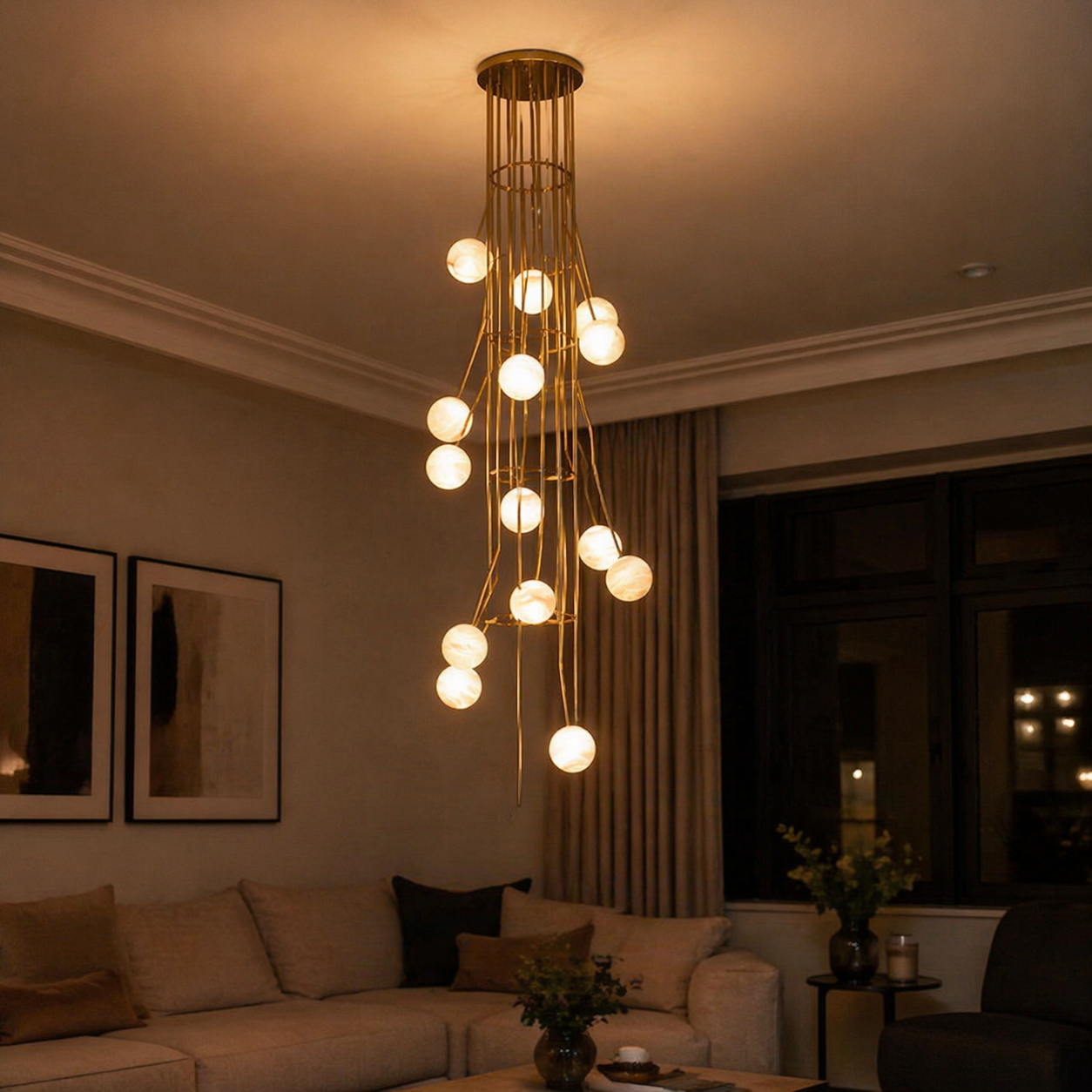 Brass Cascade Alabaster Pendant Light — D730 — mra-brass-cascade-91075-d730-scene-3