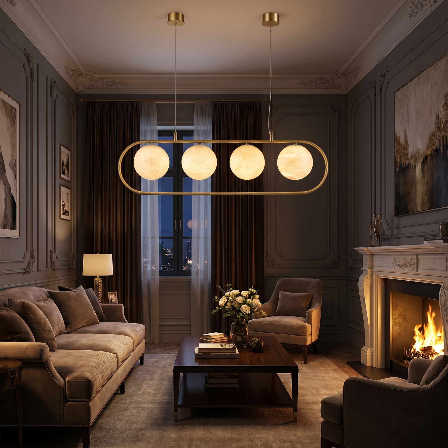 Brass Linear Orb Alabaster Pendant Light — W1100 — mra-brass-linear-orb-91033-w1100-scene-3
