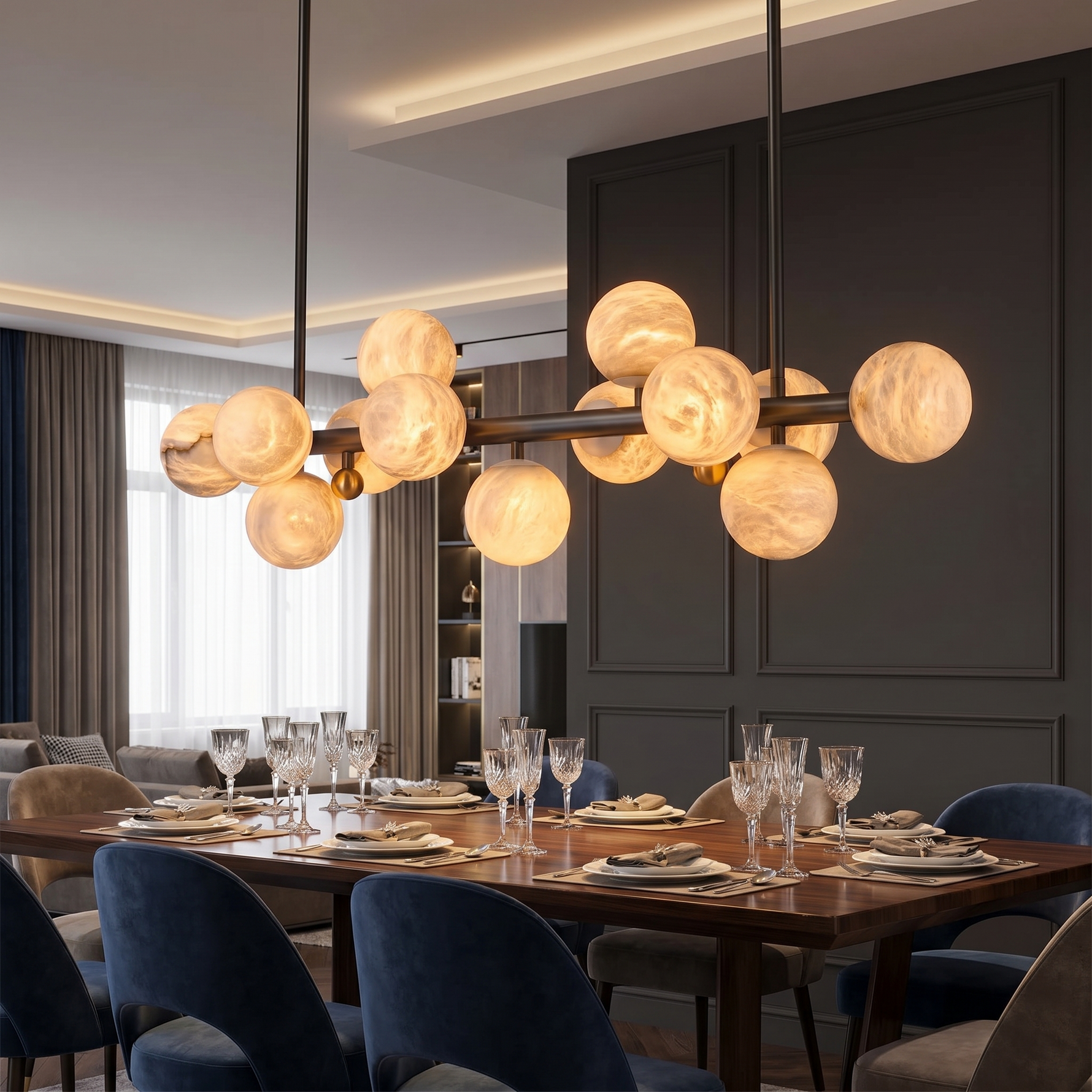Brass Linear Orb Alabaster Pendant Light — W1180 — mra-brass-linear-orb-91033-w1180-scene-1