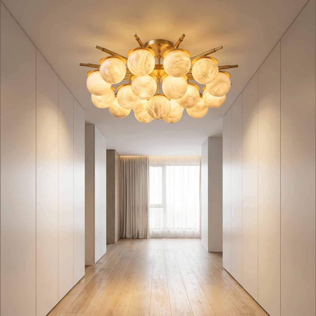 Brass Orb Cluster Ceiling Alabaster — D1000 — mra-brass-orb-cluster-ceiling-91066-d1000-scene-3