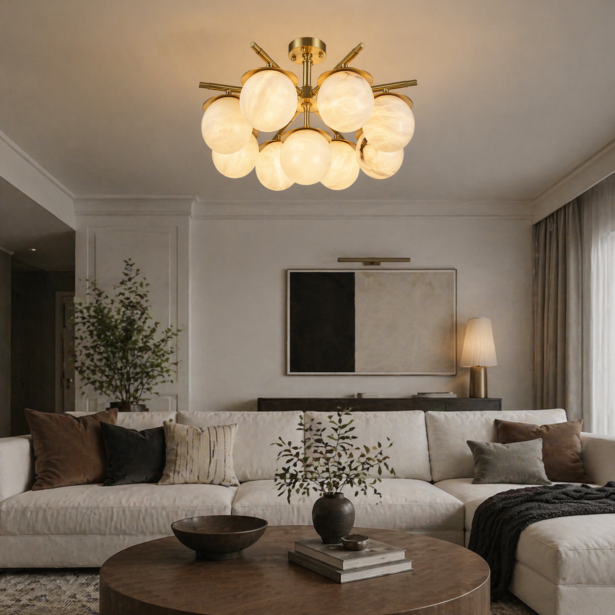 Brass Orb Cluster Ceiling Alabaster — D710 — mra-brass-orb-cluster-ceiling-91066-d710-scene-2