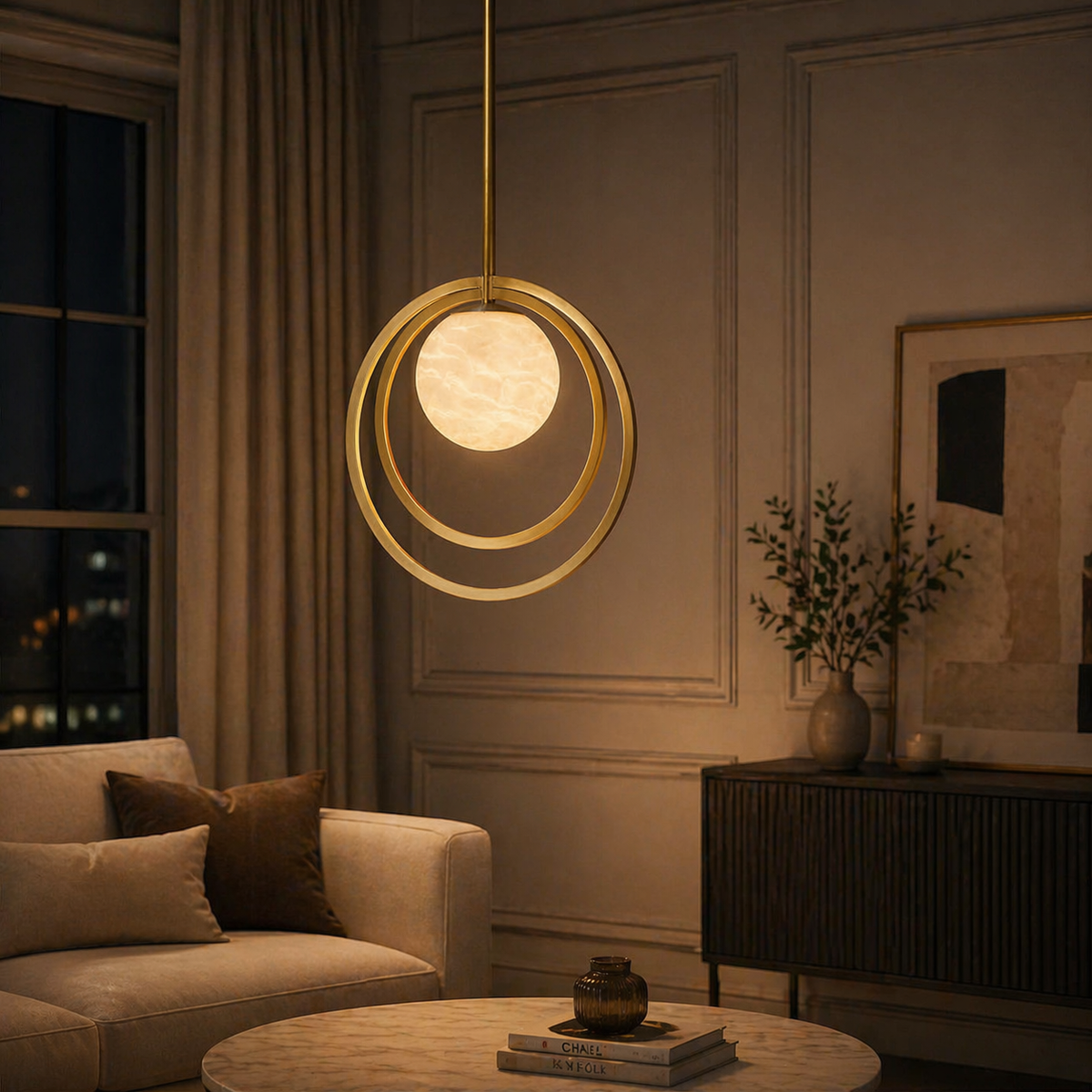 Double Ring + Orb Alabaster Pendant Light — D450 — mra-double-ring-orb-d450-scene-3