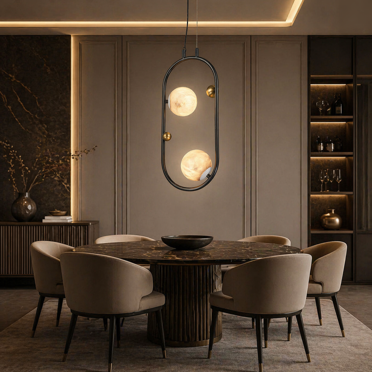 Oval Frame Duo Classic Alabaster Pendant Light — W160 — mra-oval-frame-duo-classic-w160-scene-1