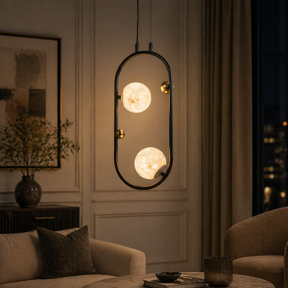 Oval Frame Duo Classic Alabaster Pendant Light — W160 — mra-oval-frame-duo-classic-w160-scene-3