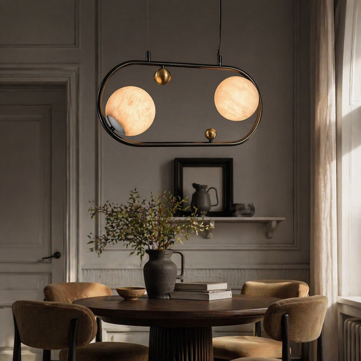 Oval Frame Duo Classic Alabaster Pendant Light — W680 — mra-oval-frame-duo-classic-w680-scene-1