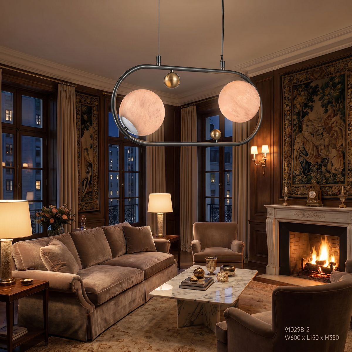 Oval Frame Duo Classic Alabaster Pendant Light — W680 — mra-oval-frame-duo-classic-w680-scene-3