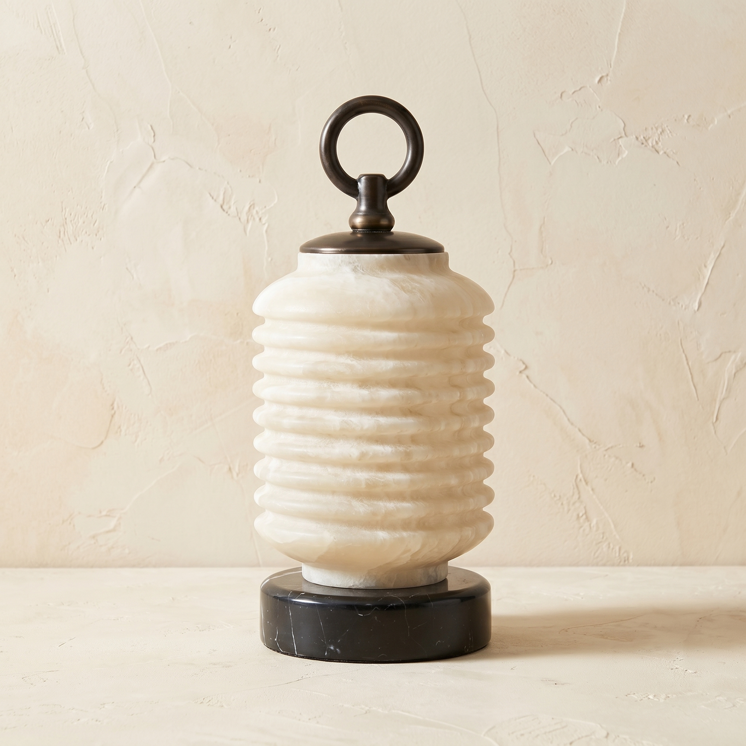 Ridged Lantern Table Alabaster — D160 — mra-ridged-lantern-table-49624-d160-dark