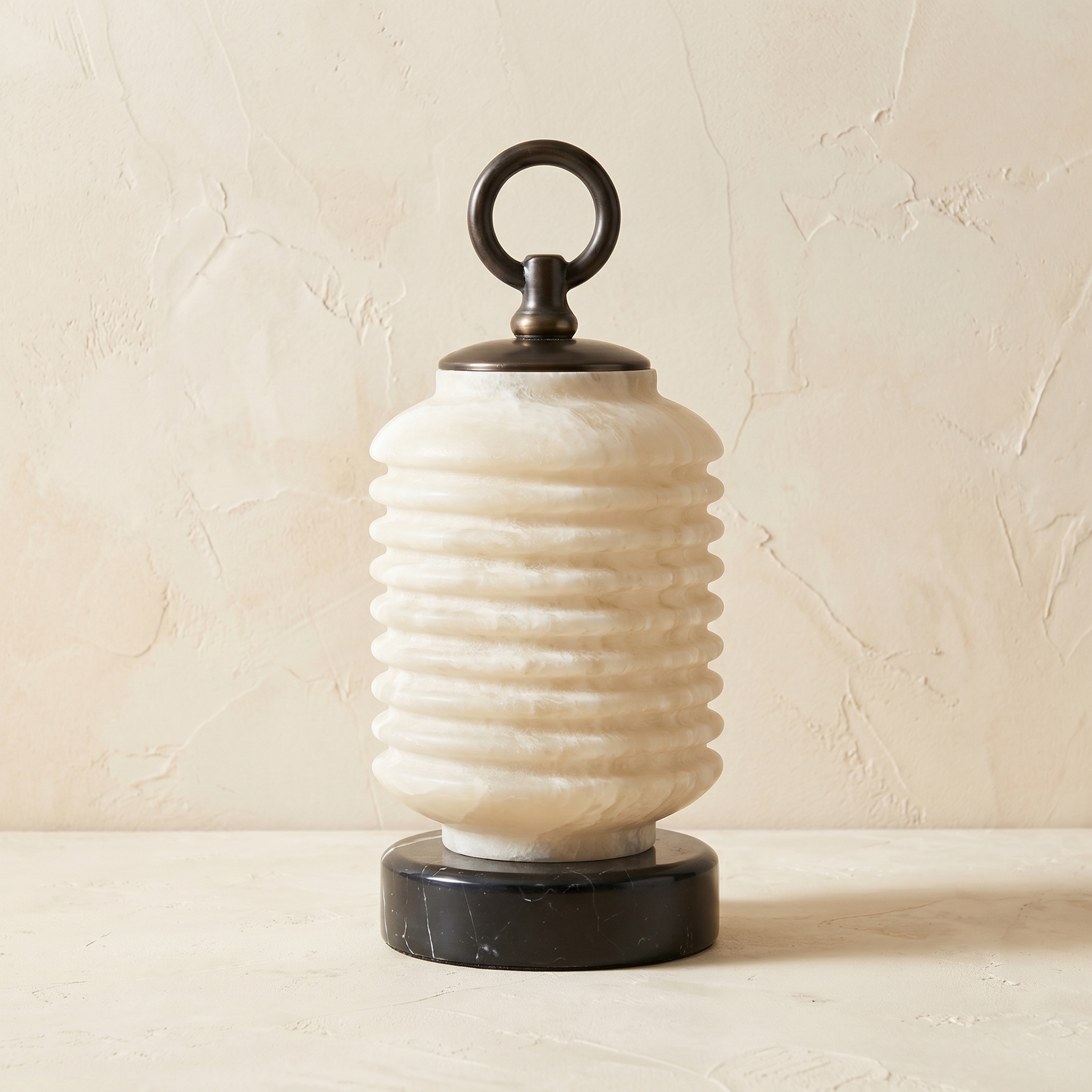 Ridged Lantern Table Alabaster — D160 — mra-ridged-lantern-table-49624-d160-dark