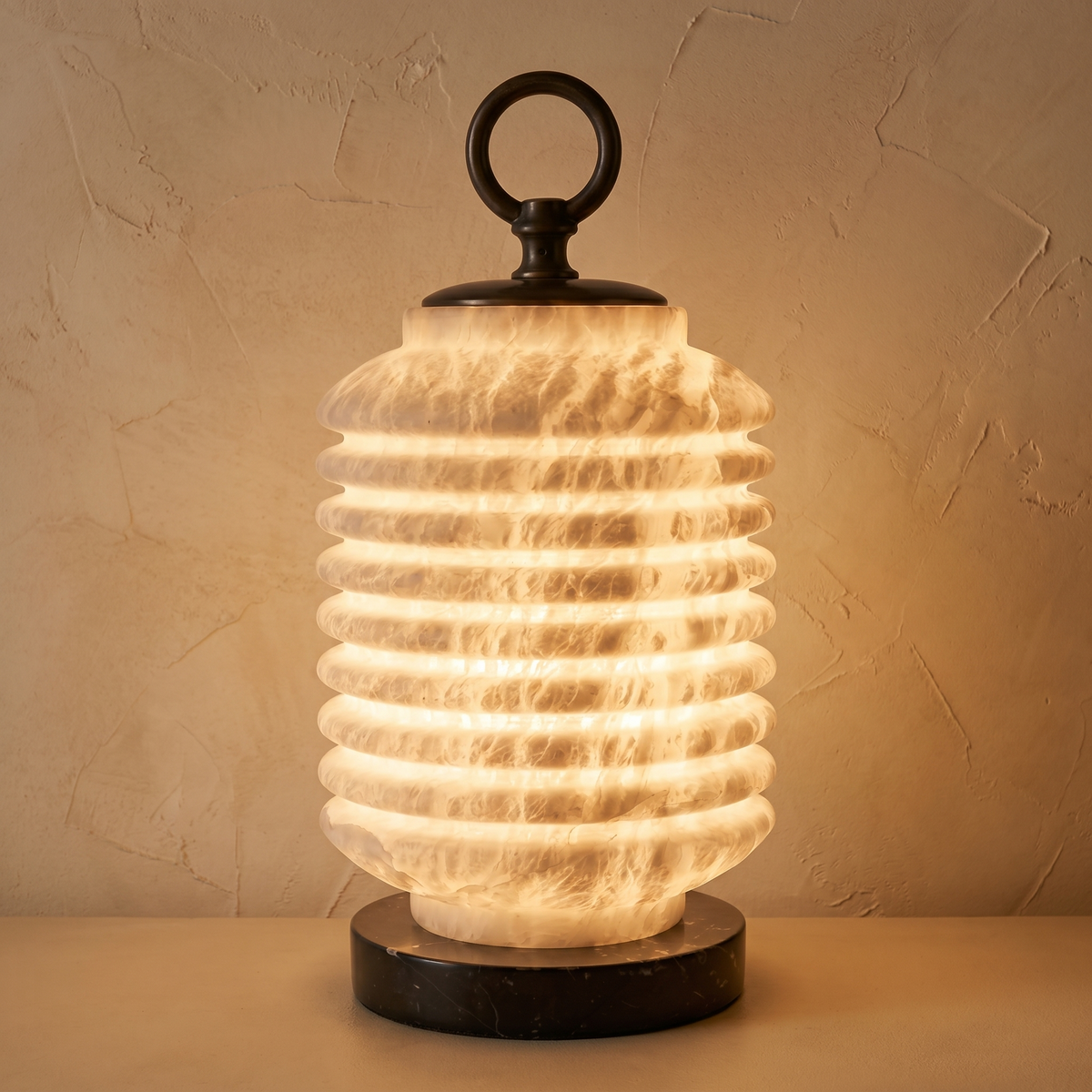 Ridged Lantern Table Alabaster — D260 — mra-ridged-lantern-table-49624-d260-product