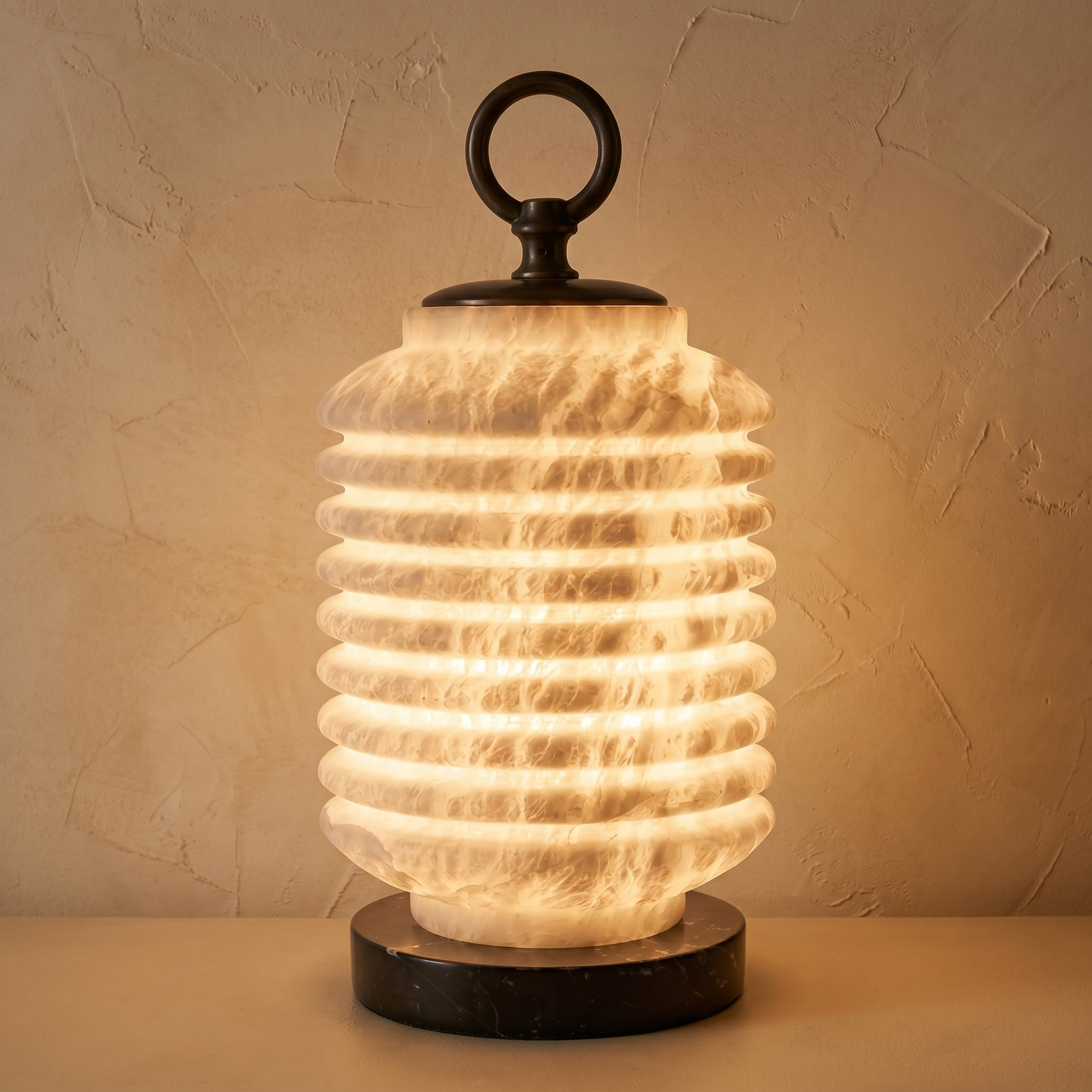 Ridged Lantern Table Alabaster — D260 — mra-ridged-lantern-table-49624-d260-product