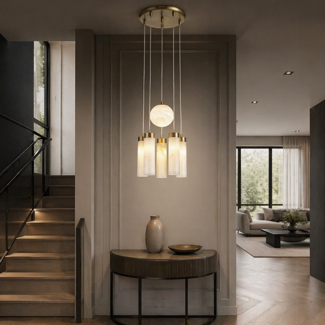 Triple Orb Cluster Alabaster Pendant Light — D300 — mra-triple-orb-cluster-70070-d300-scene-2