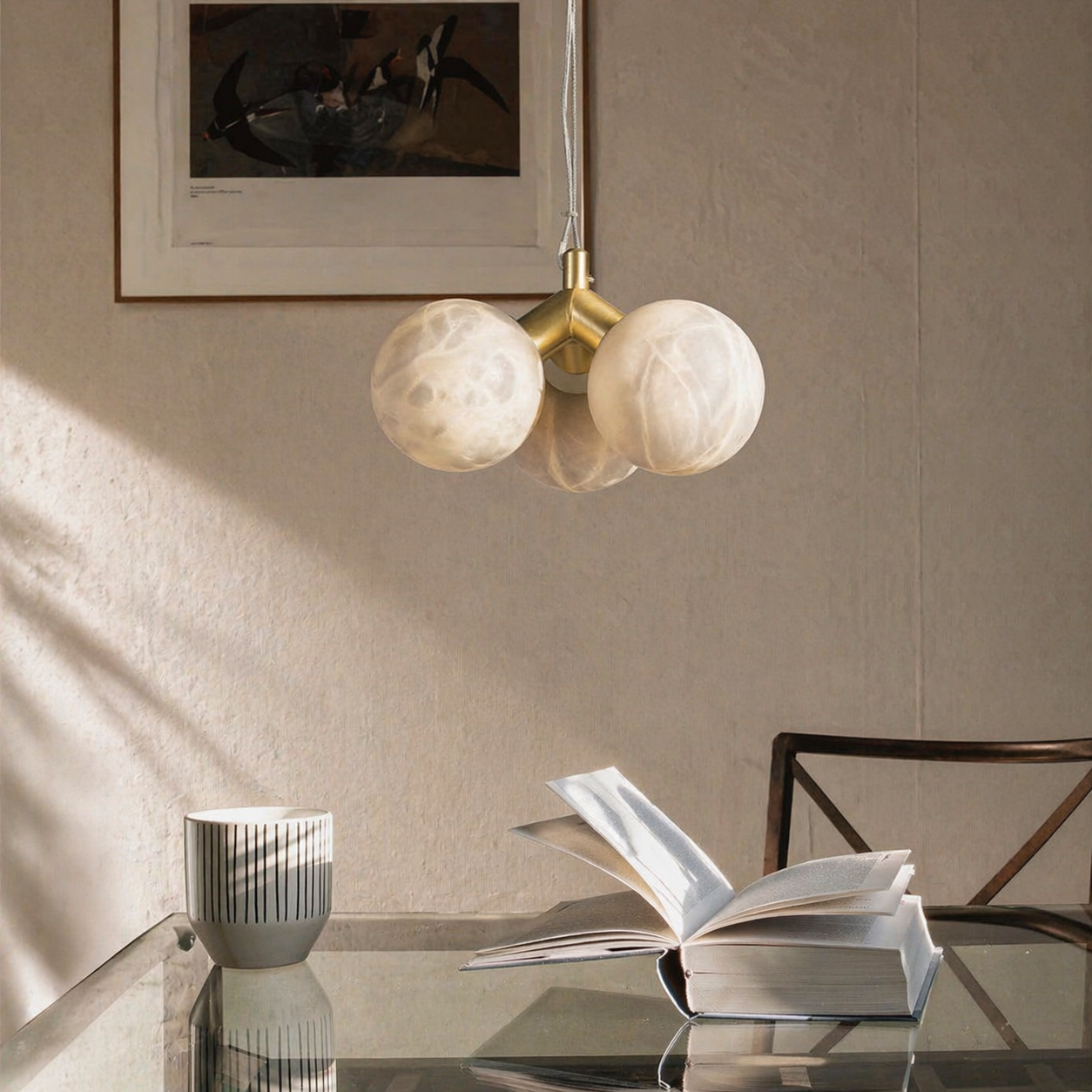 Truss & Cluster Mix Alabaster Pendant Light — D120 — mra-truss-cluster-mix-p26-d120-dark