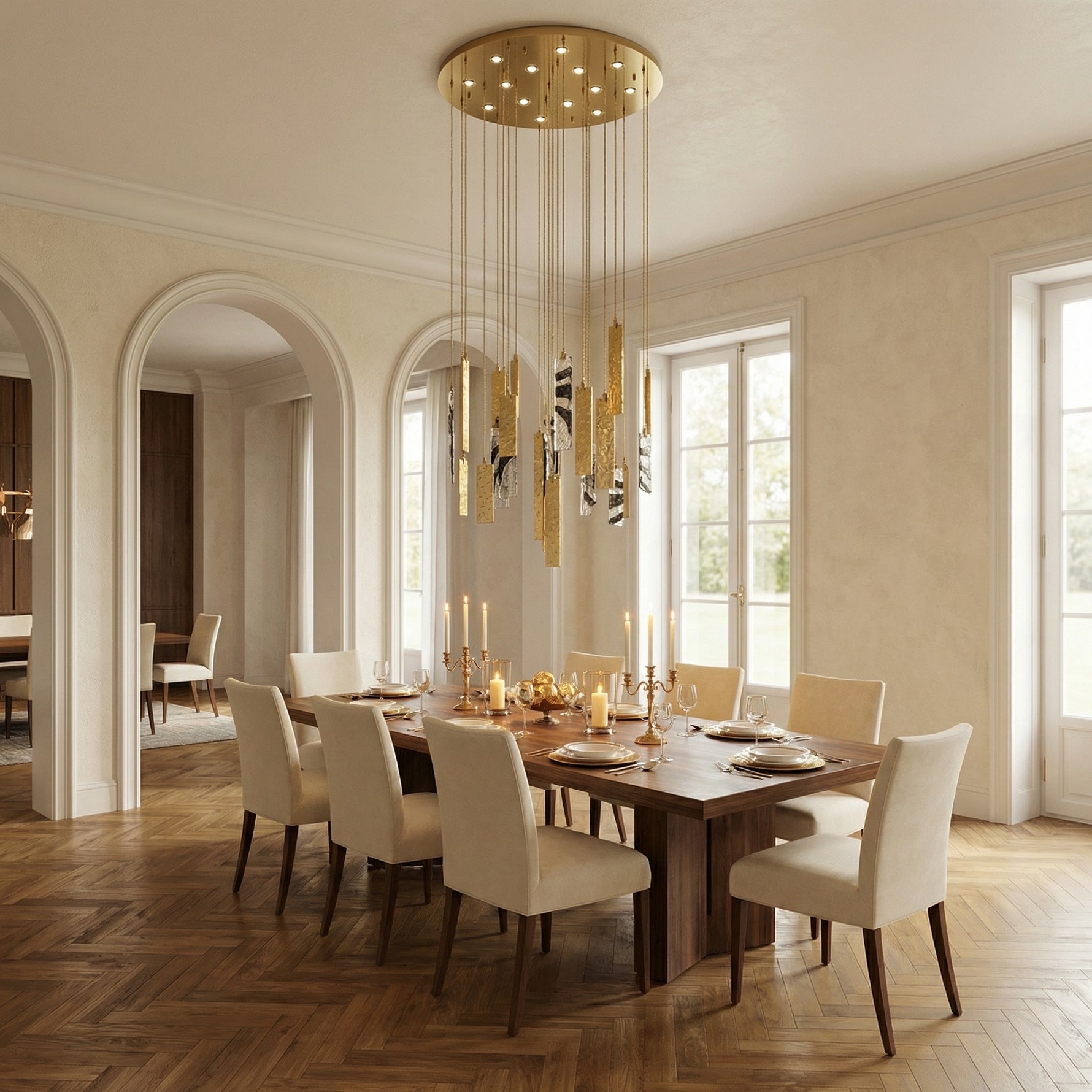 Yiosi Series Cascading Glass Pendant Light 31" - scene-2