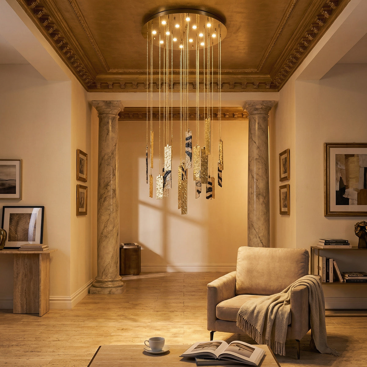 Yiosi Series Cascading Glass Pendant Light 31" - scene-3