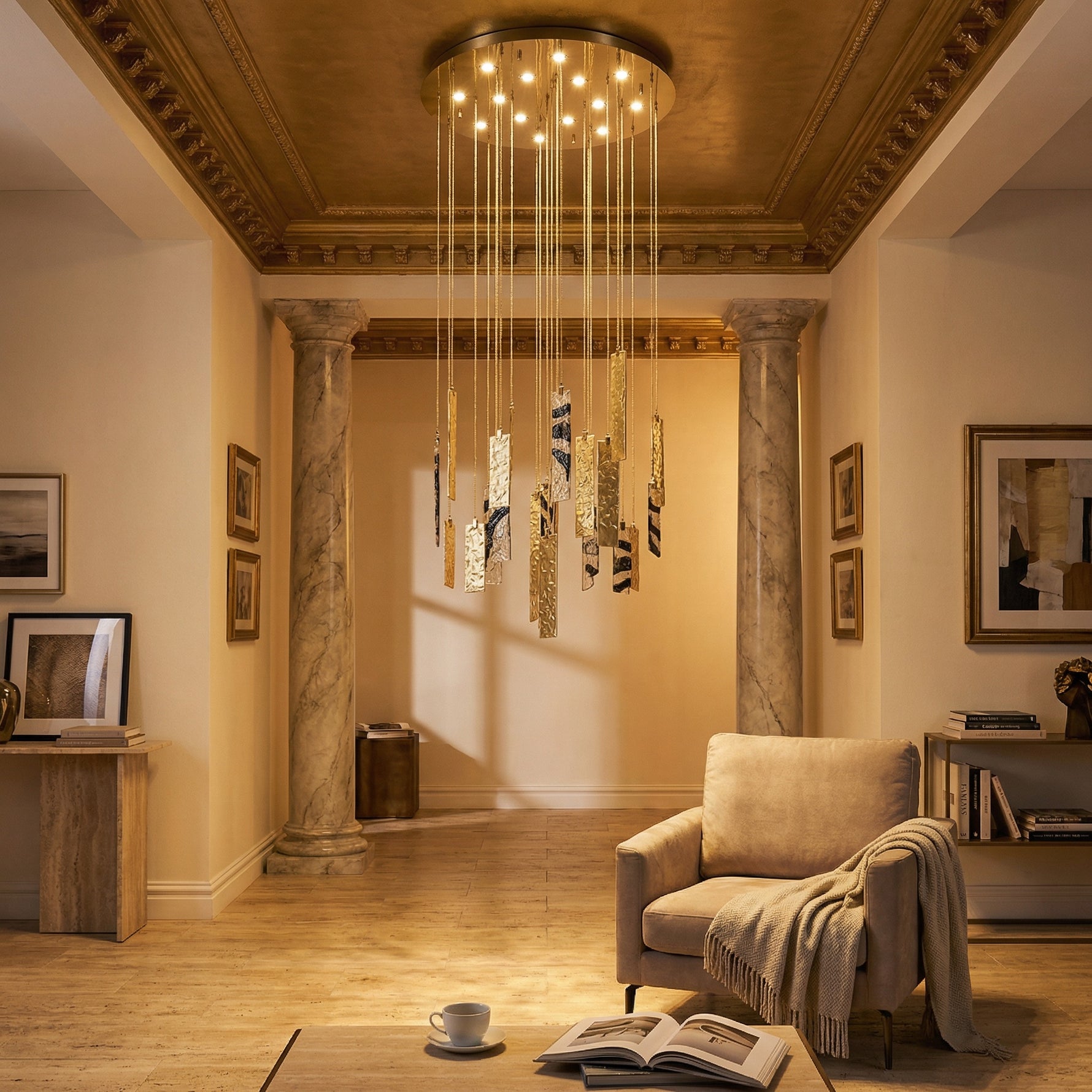 Yiosi Series Cascading Glass Pendant Light 31" - scene-3