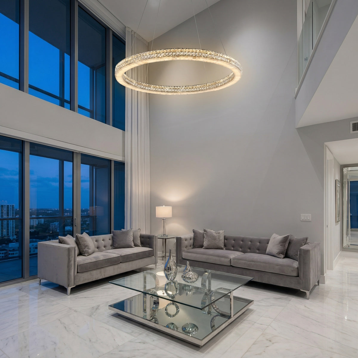 Yiosi Series Crystal Pendant Light 39" - scene-1