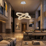 Close-up of nested crystal rings detail on 2-tier chandelier — Yiosi Vera