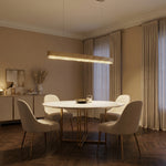 Modern dining room 50 inch linear crystal bar chandelier over long table — Yiosi Hudson chrome