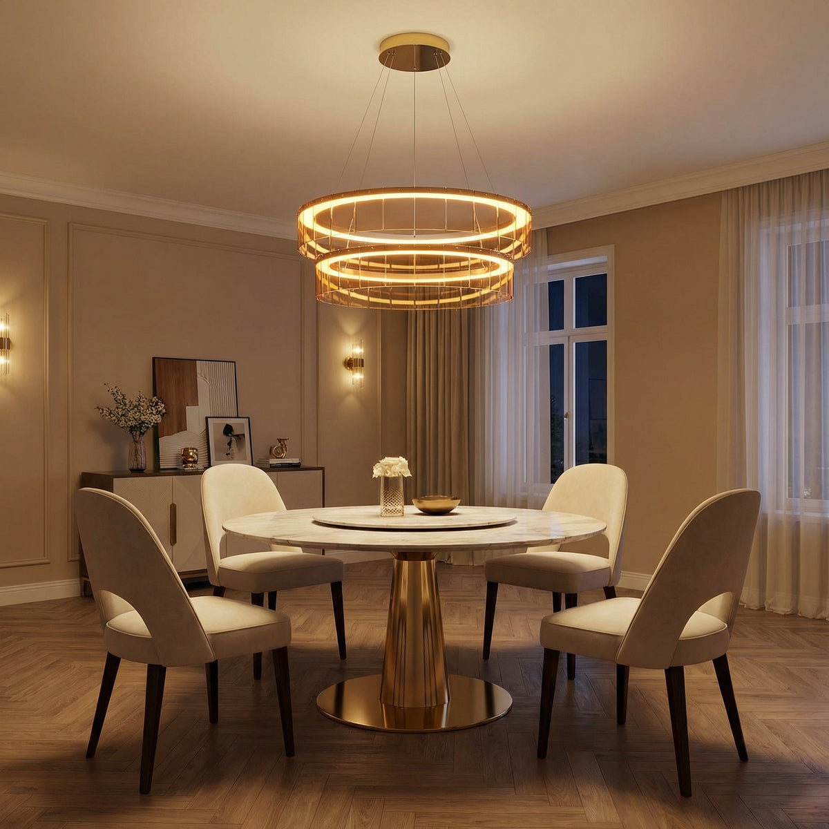 Oval glass linear pendant light over kitchen island marble countertop — Yiosi Astor 59 inch chandelier