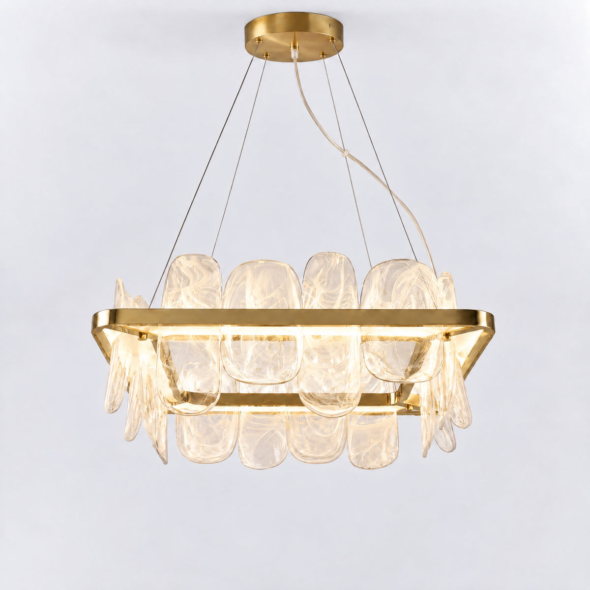 Iris Handblown Glass Petal Square Chandelier
