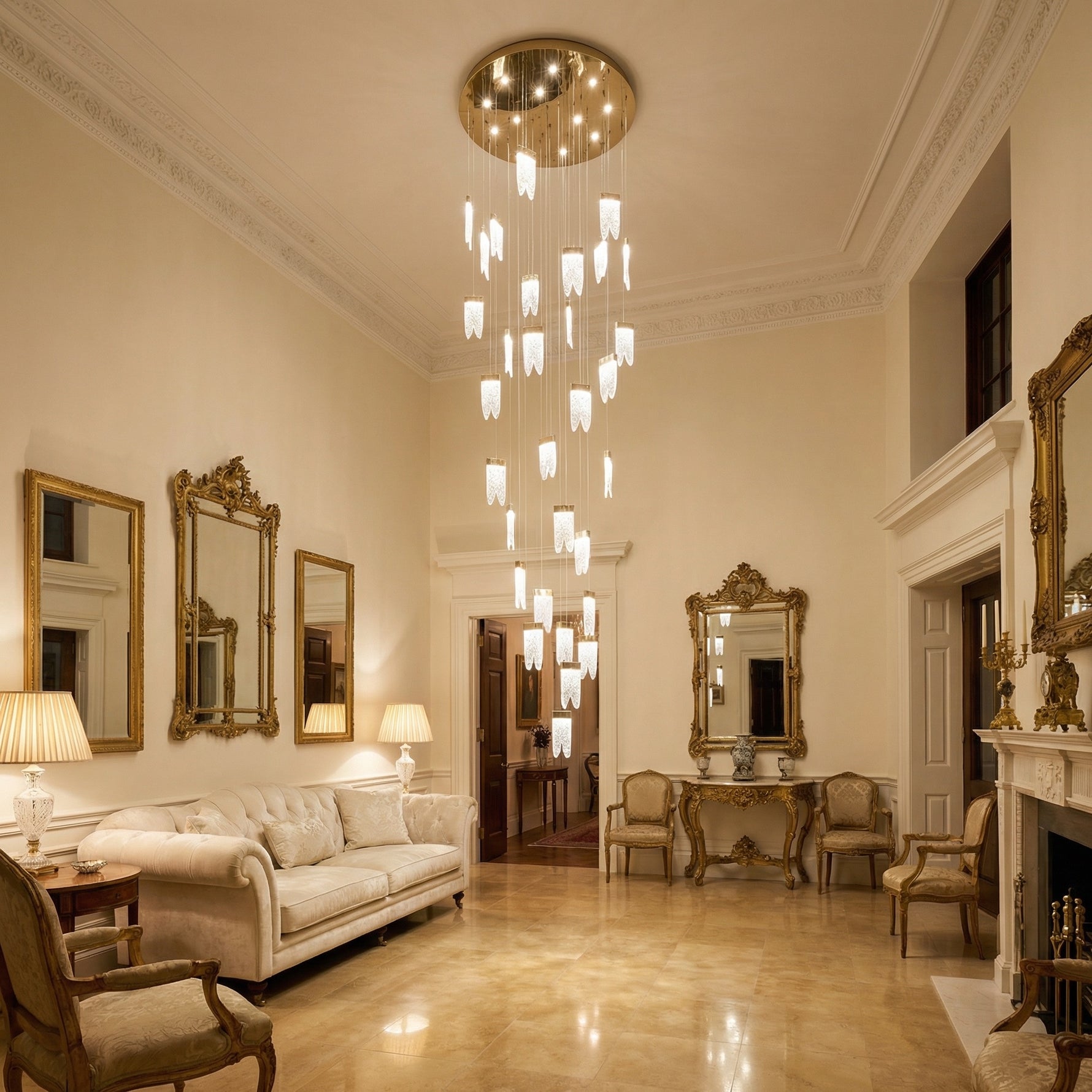 Yiosi Series Grand Cascading Glass Pendant Light 39" - scene-1