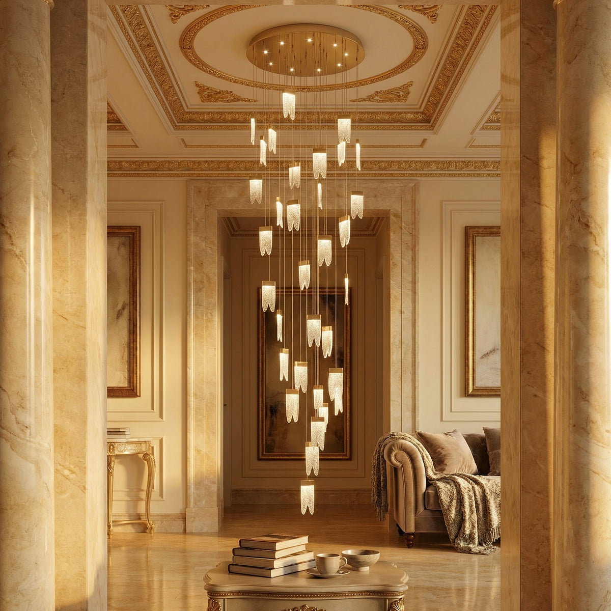 Yiosi Series Grand Cascading Glass Pendant Light 39" - scene-3