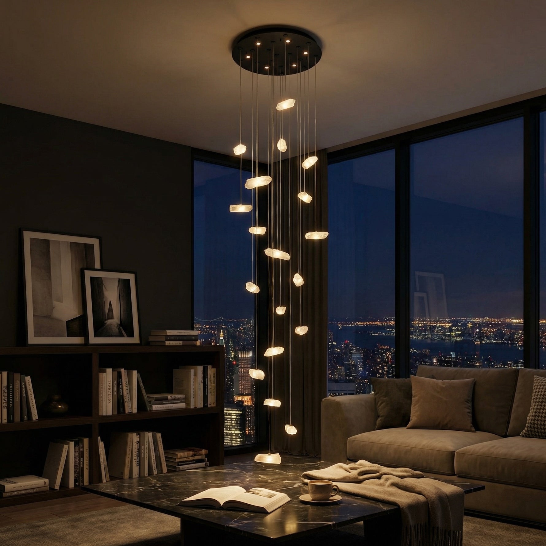 Yiosi Series Linear Cluster Crystal Pendant Light 47" Style B - scene-3
