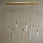 Yiosi Halsey 47 inch K9 crystal icicle linear chandelier with gold finish — modern dining pendant