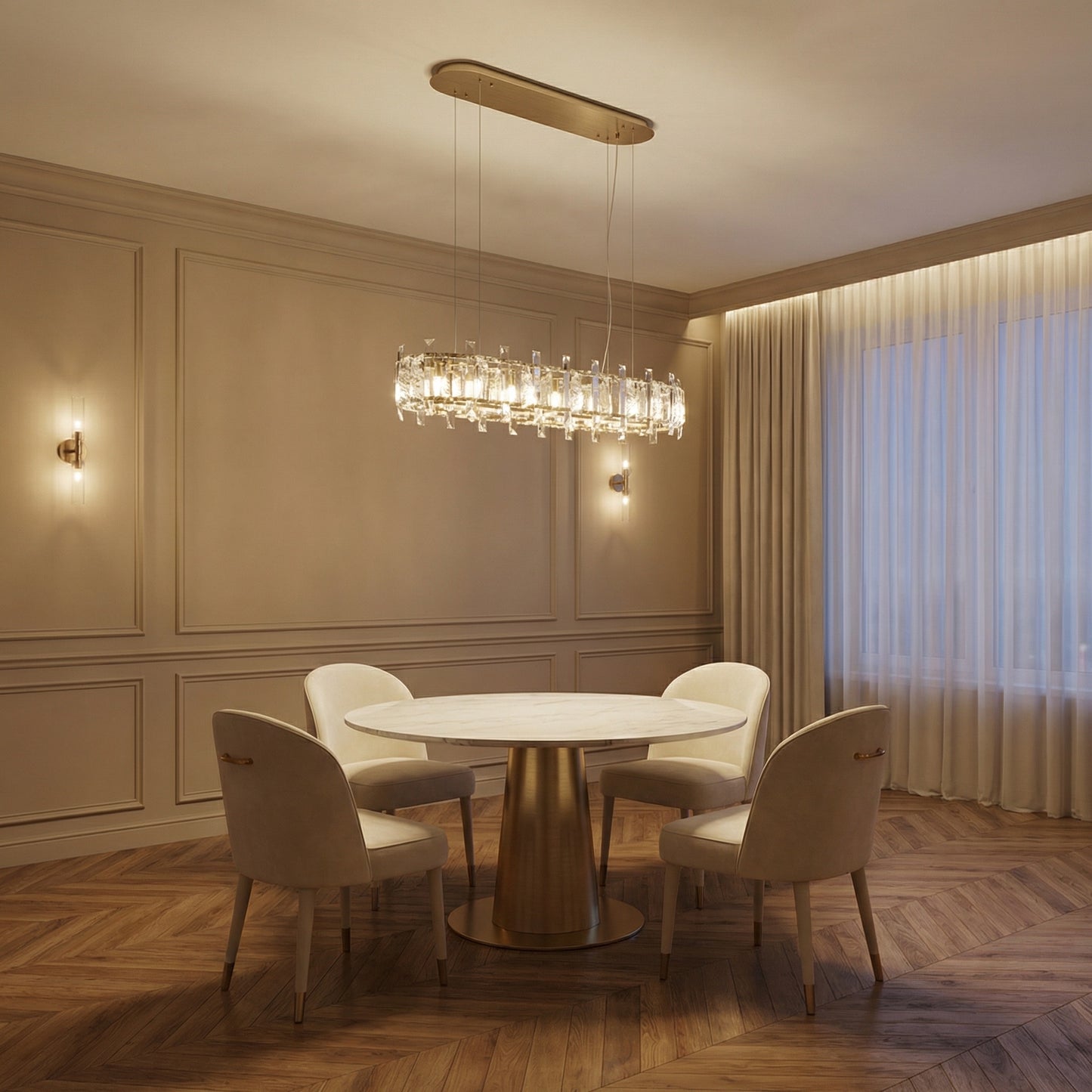 Yiosi Series Linear Crystal Pendant Light 49" - scene-1