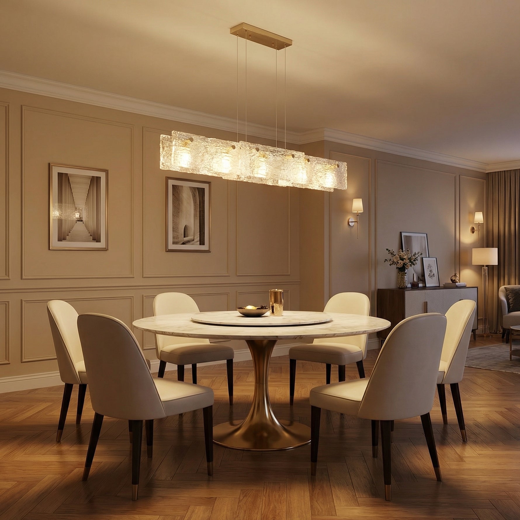 Yiosi Series Linear Glass Pendant Light 42" - scene-1