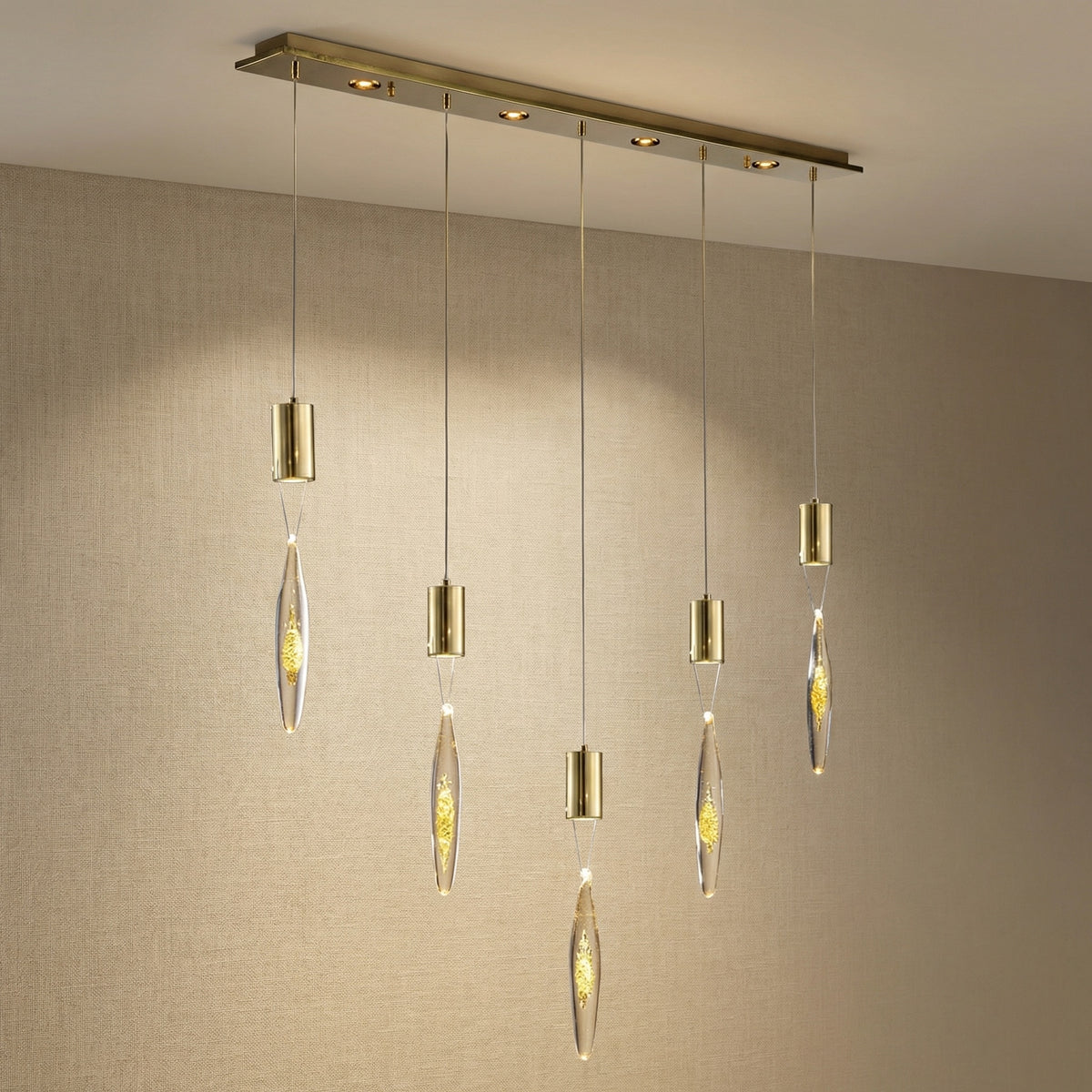 Yiosi Series Linear Glass Pendant Light 47" Style B - Mirror finish champagne gold